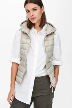 Only Chaleco De Mujer Ultraligero Con Capucha Beige Medio