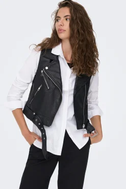 Only Chaleco Mujer Polipiel Negro Outlet