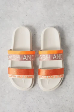 Dash and Stars Chanclas Tiras Logo Naranja Blanco