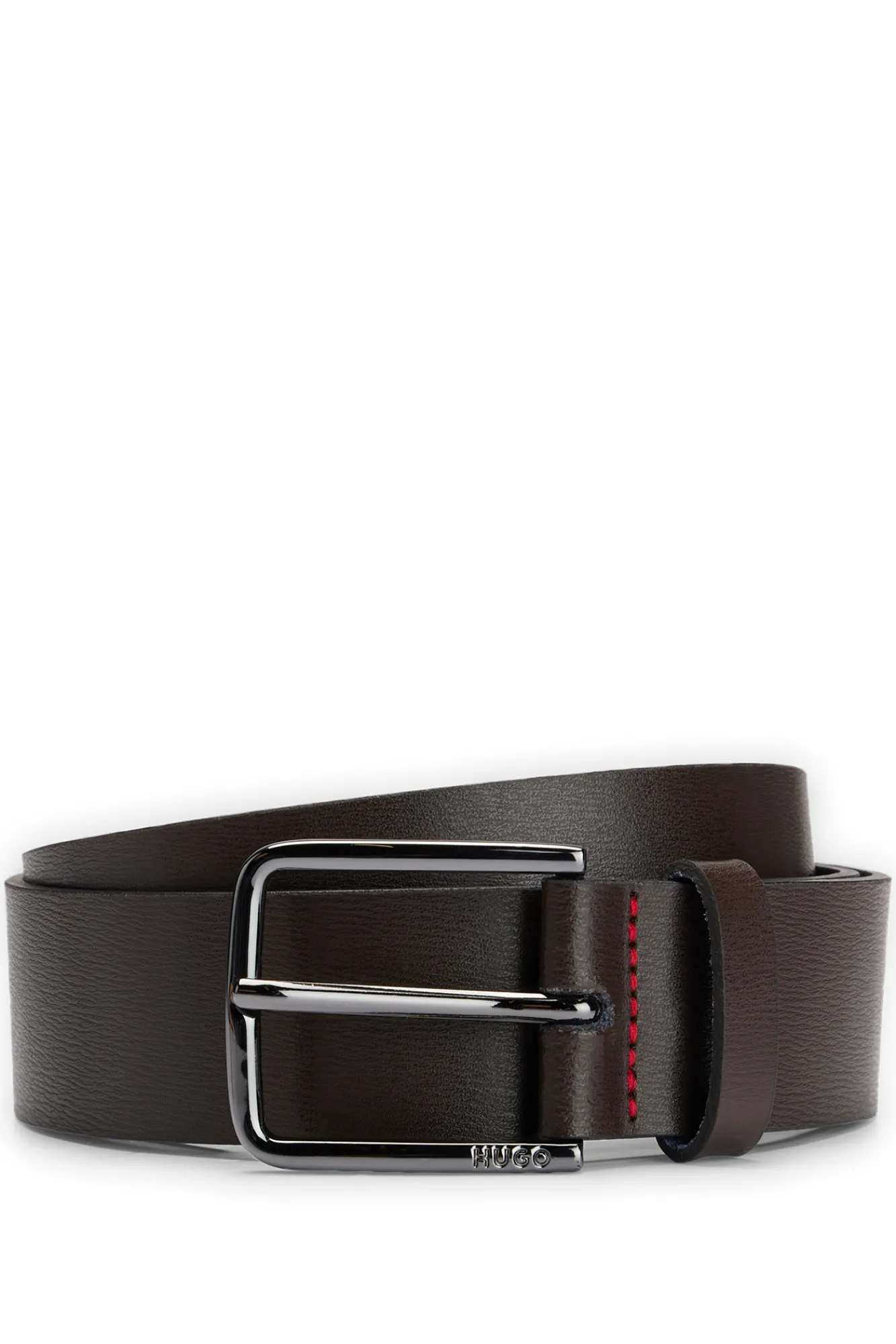 HUGO Cinturon De Piel Italiana Con Hebilla Grabada Con Logo Marron Oscuro Outlet