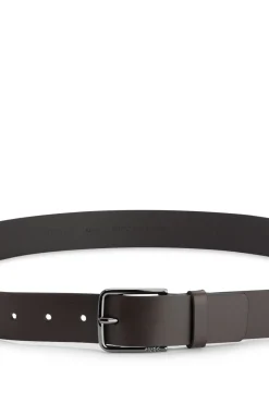 HUGO Cinturon De Piel Italiana Con Hebilla Grabada Con Logo Marron Oscuro Outlet