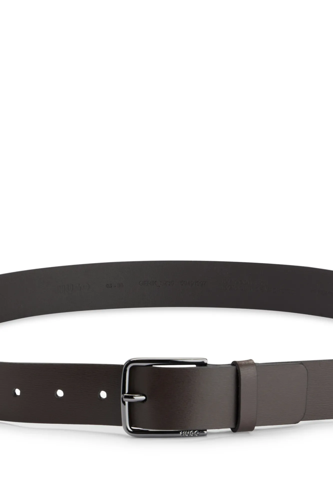 HUGO Cinturon De Piel Italiana Con Hebilla Grabada Con Logo Marron Oscuro Outlet