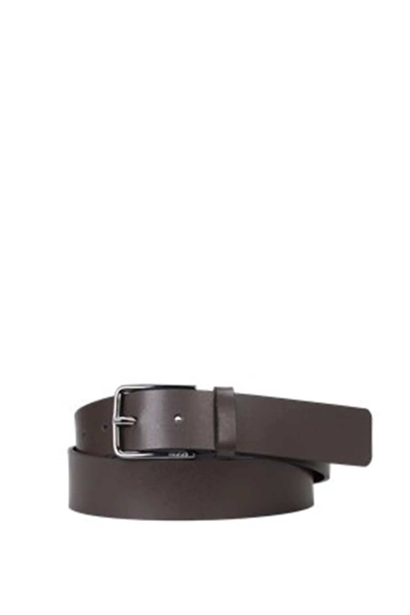 HUGO Cinturon De Piel Italiana Con Hebilla Grabada Con Logo Marron Oscuro Outlet
