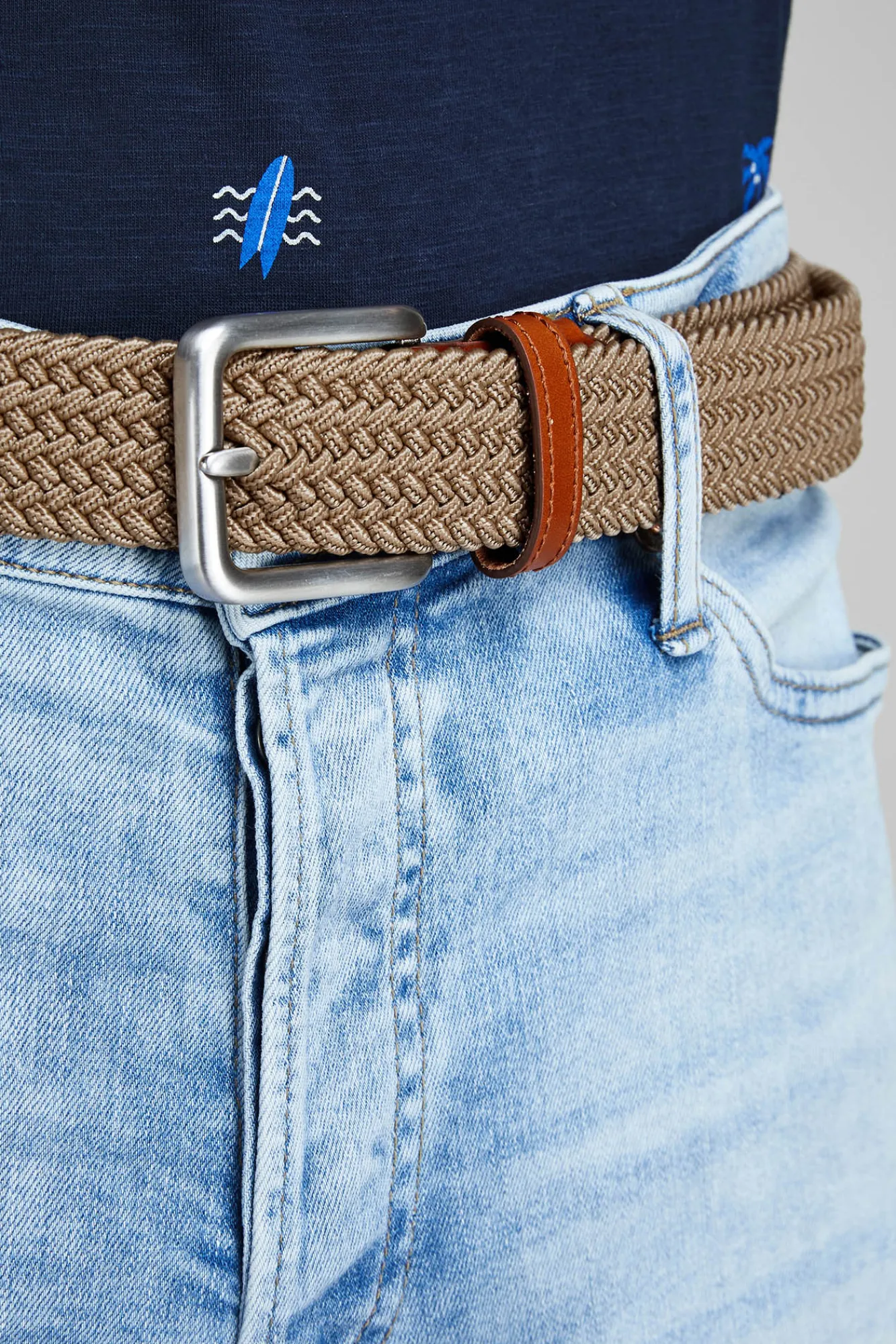 Jack & Jones Cinturon Trenzado Marron Medio Discount