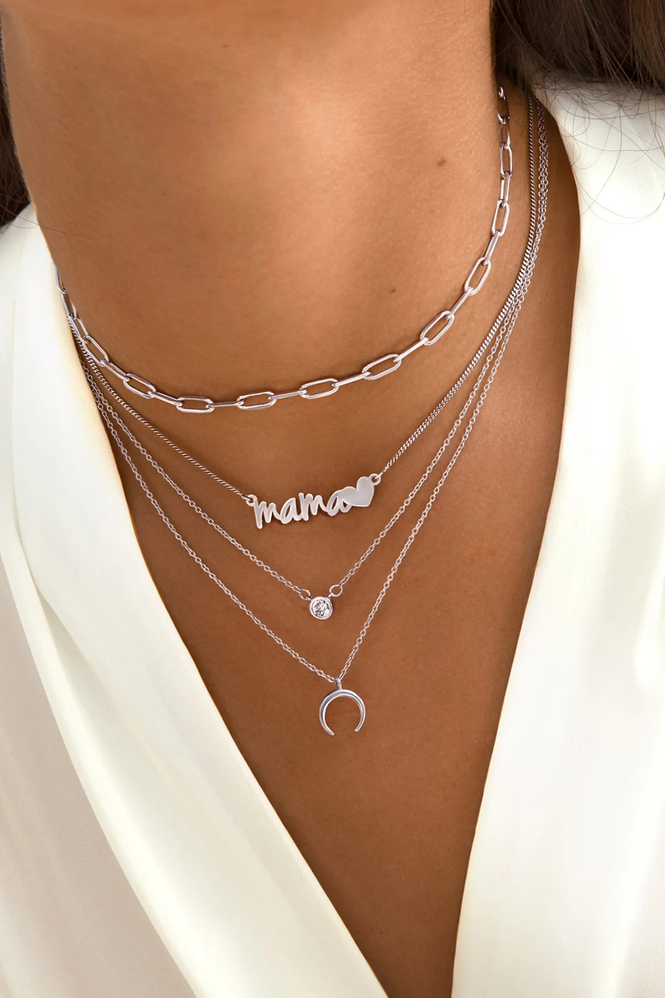 Singularu Collar Mama Heart Plata Gris