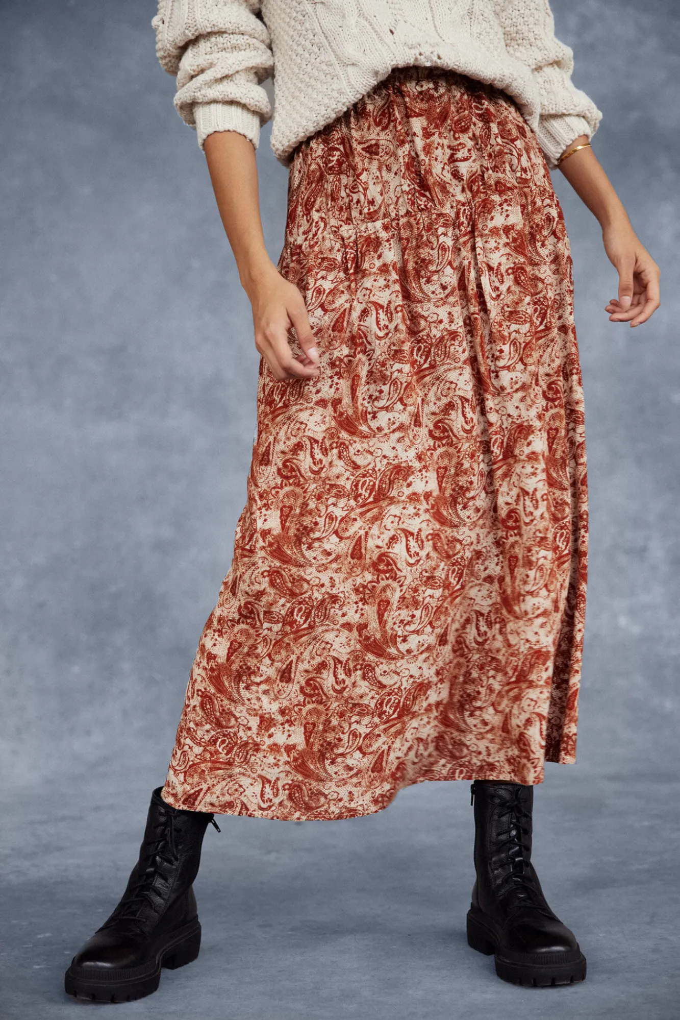 Slowlove Falda Capa Estampada Con Frunces Naranja Sale