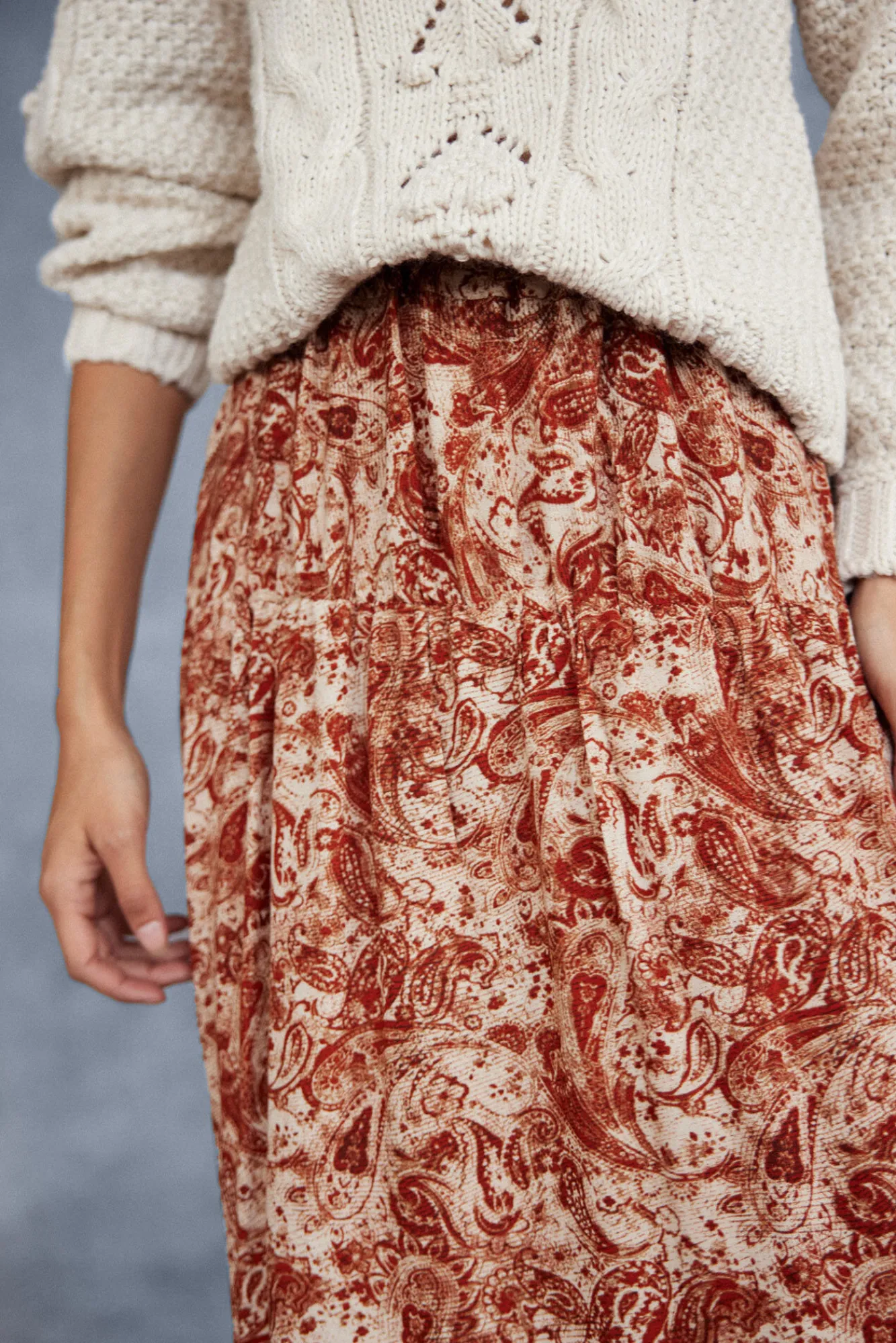 Slowlove Falda Capa Estampada Con Frunces Naranja Sale