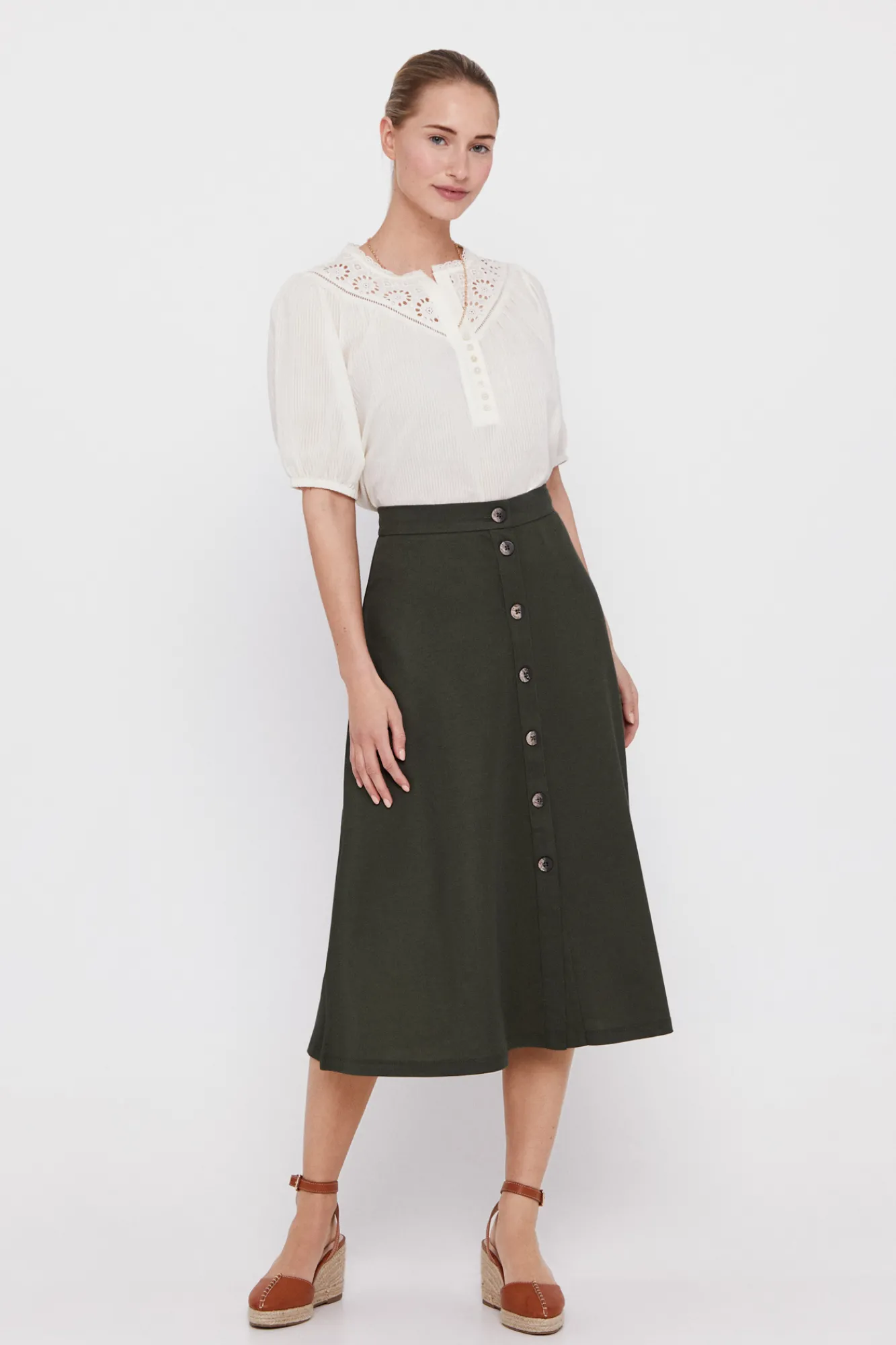 Cortefiel Falda Capa Midi Kaki Clearance