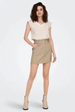 Only Falda Corta Algodon Beige Medio New