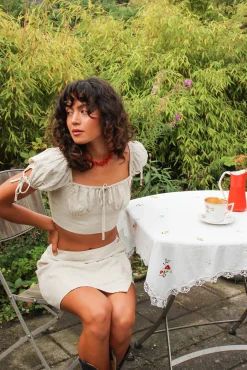 Noisy May Falda Corta Cruzada Con Lino Marron Medio