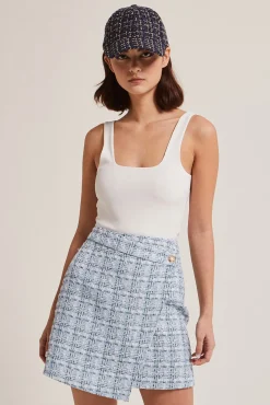Pimkie Falda Corta De Tweed Estampado Azul Online