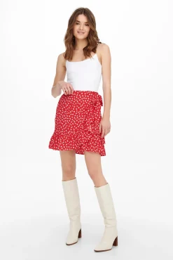 Only Falda Corta Fluida Rojo Sale