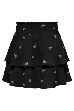 Only Falda Corta Fluida Volantes Negro