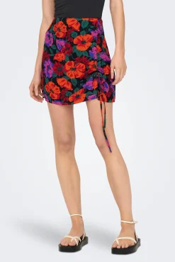 Only Falda Corta Fruncida Estampada Naranja