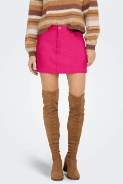 Only Falda Corta Lino Algodon Rosa Clearance