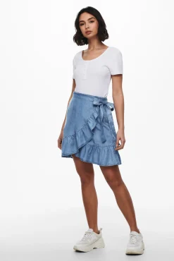 Only Falda Corta Tencel Cruzada Azul Medio Hot