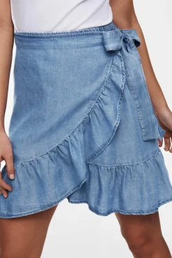 Only Falda Corta Tencel Cruzada Azul Medio Hot