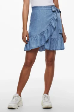 Only Falda Corta Tencel Cruzada Azul Medio Hot