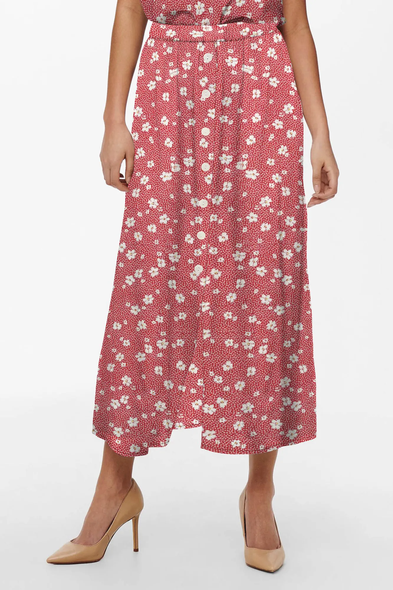 Only Falda Larga Estampada Rojo Sale