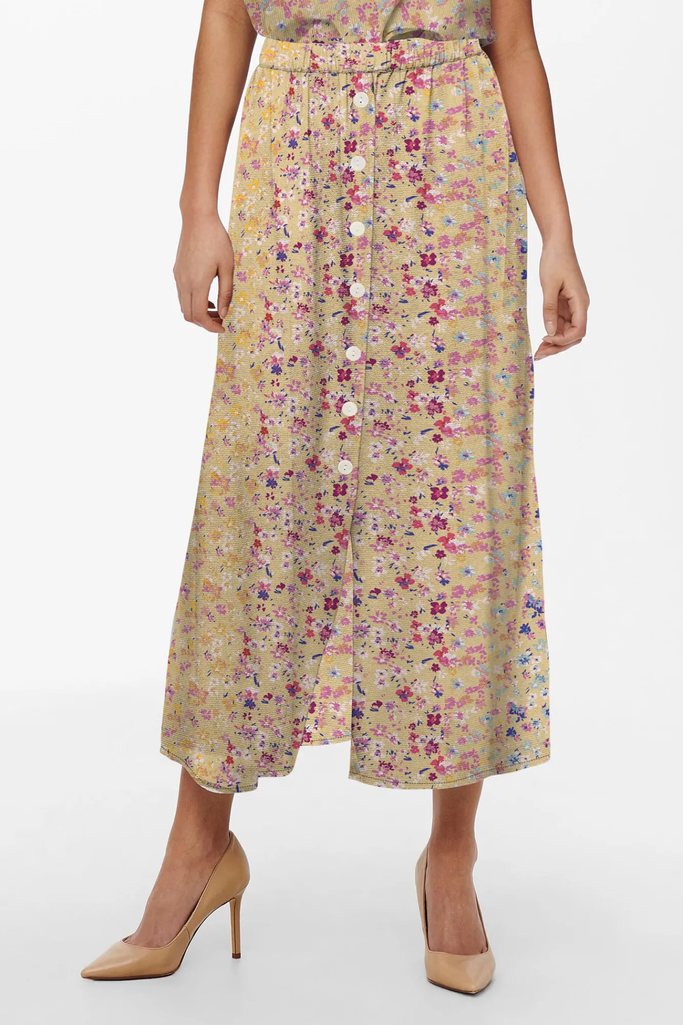 Only Falda Larga Estampada Amarillo Discount