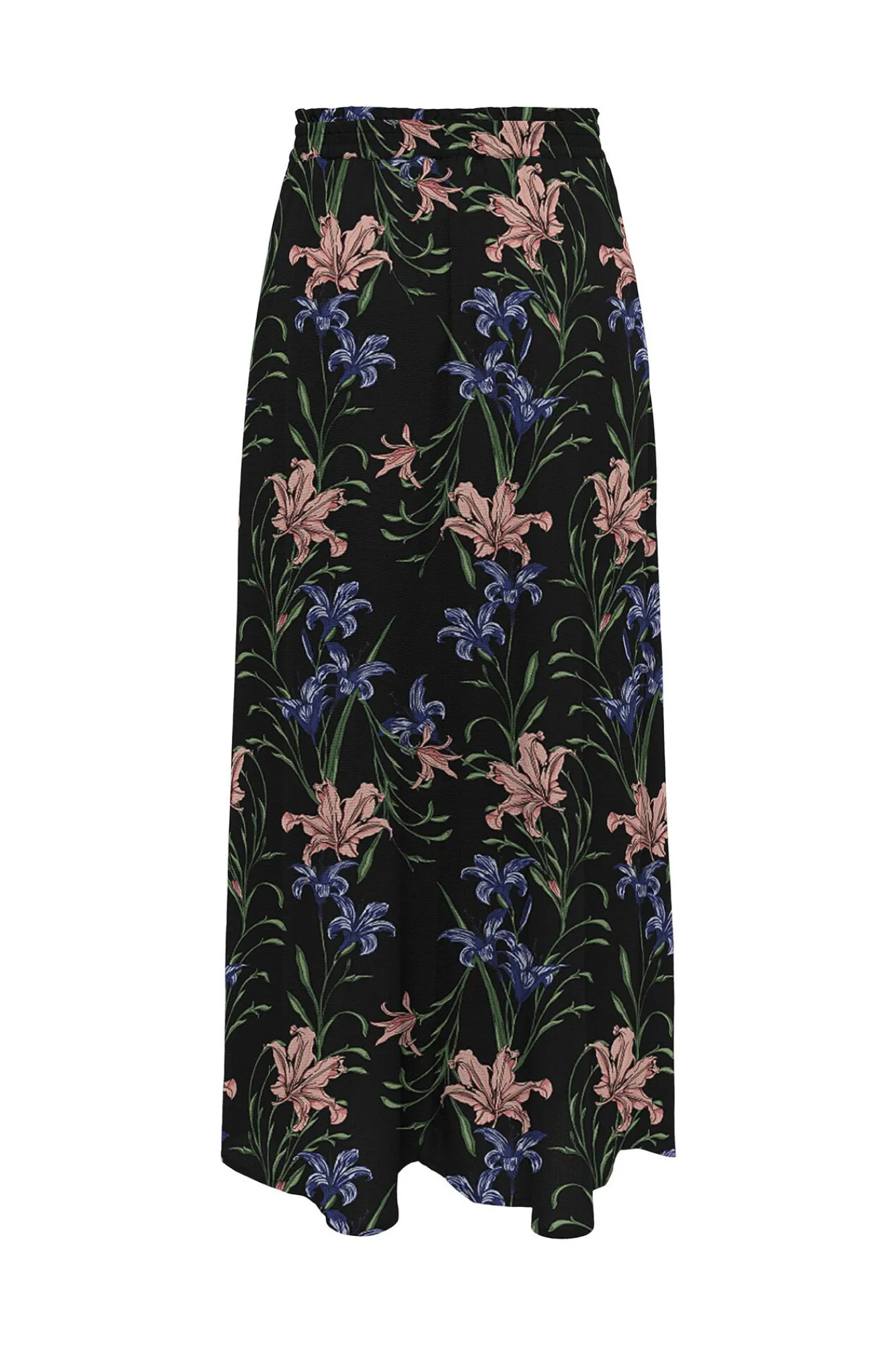 Only Falda Larga Estampada Cintura Elastica Negro Discount