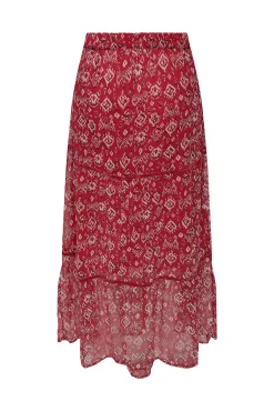 Only Falda Larga Estampada Gasa Rojo Discount