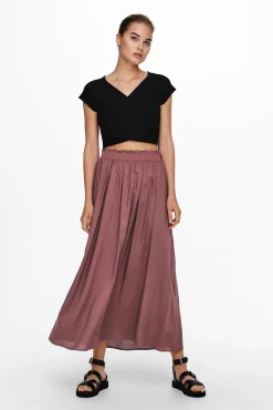 Only Falda Larga Holgada Con Cintura Elastica Rosa Clearance
