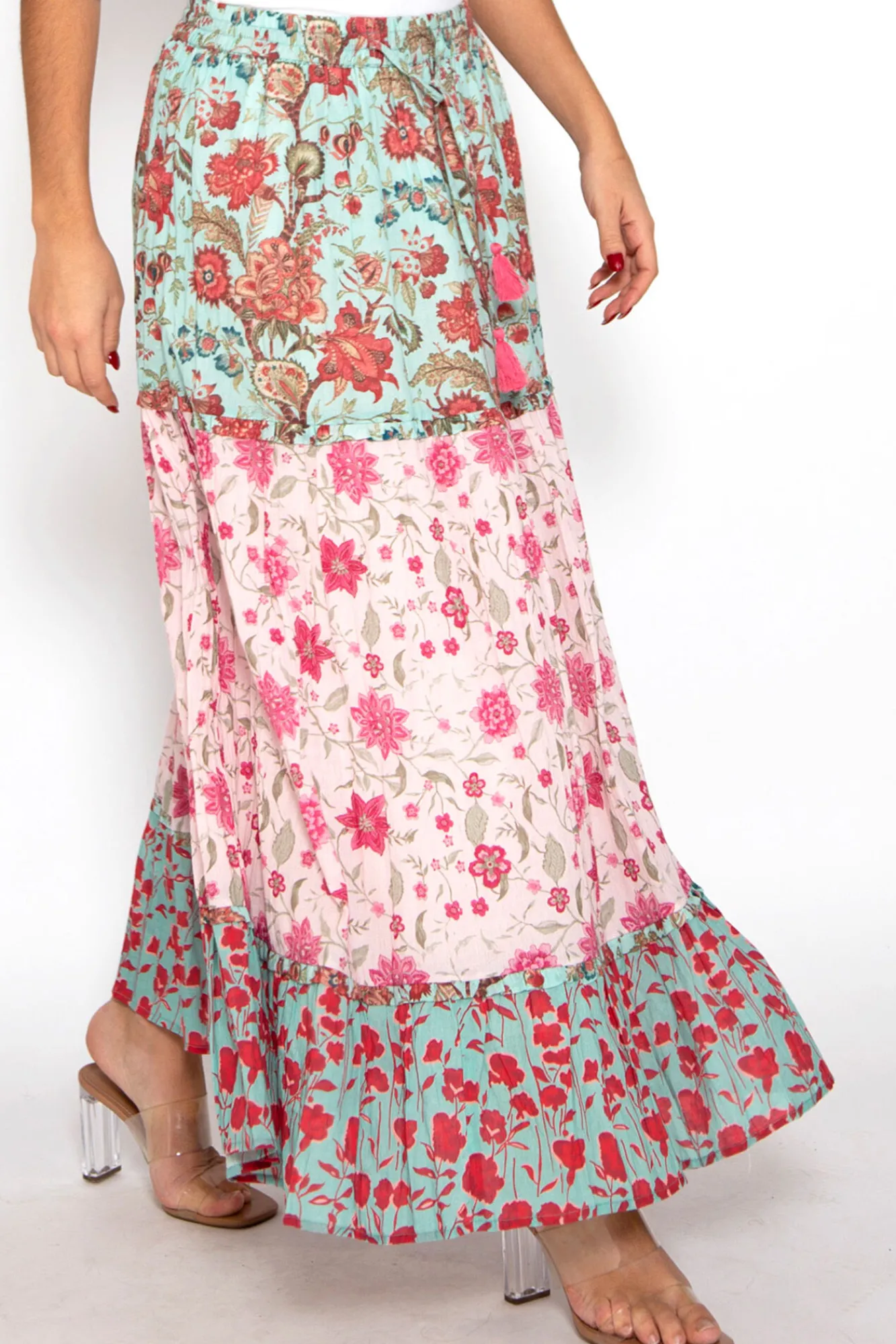 Brave Soul Falda Larga Tricolor Con Estampado De Flores Estampado Turquesa