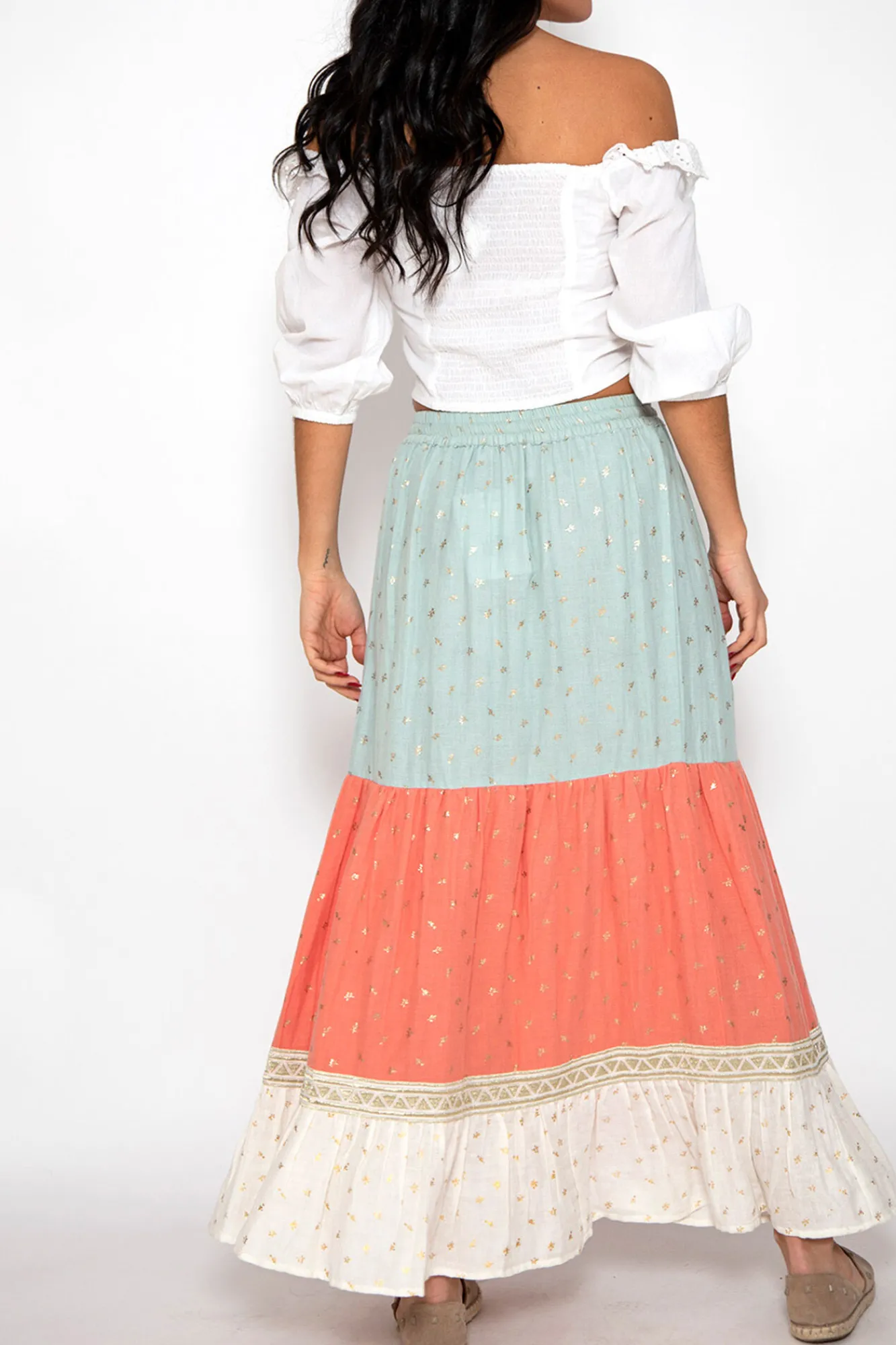 Brave Soul Falda Larga Tricolor Estampado Oro Estampado Tostado Hot