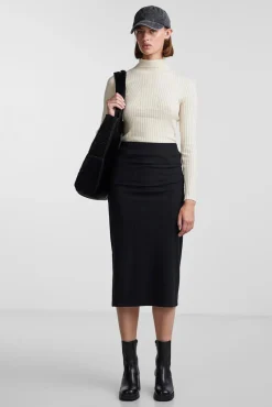 Pieces Falda Midi Negro Best