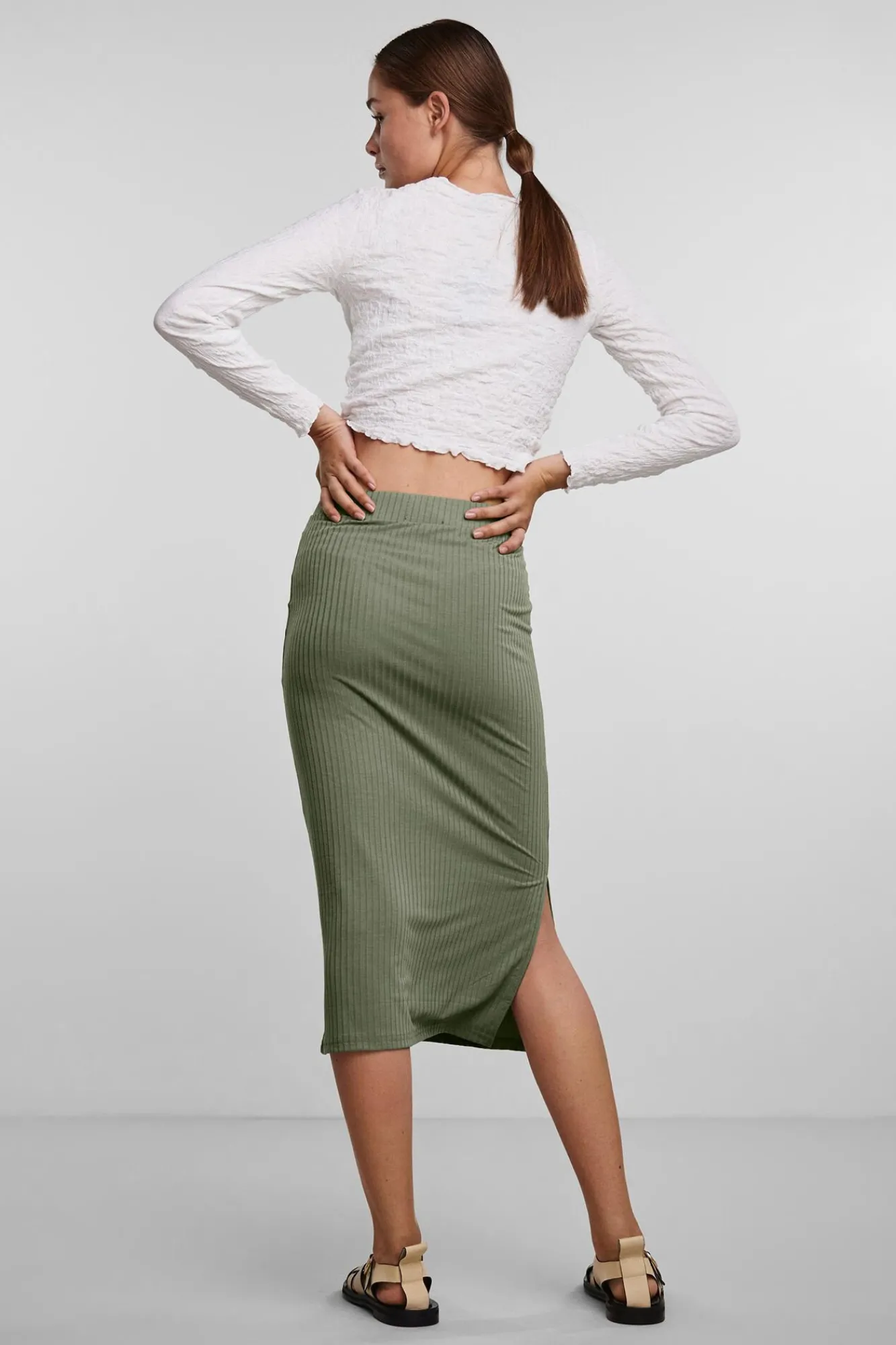 Pieces Falda Midi Verde