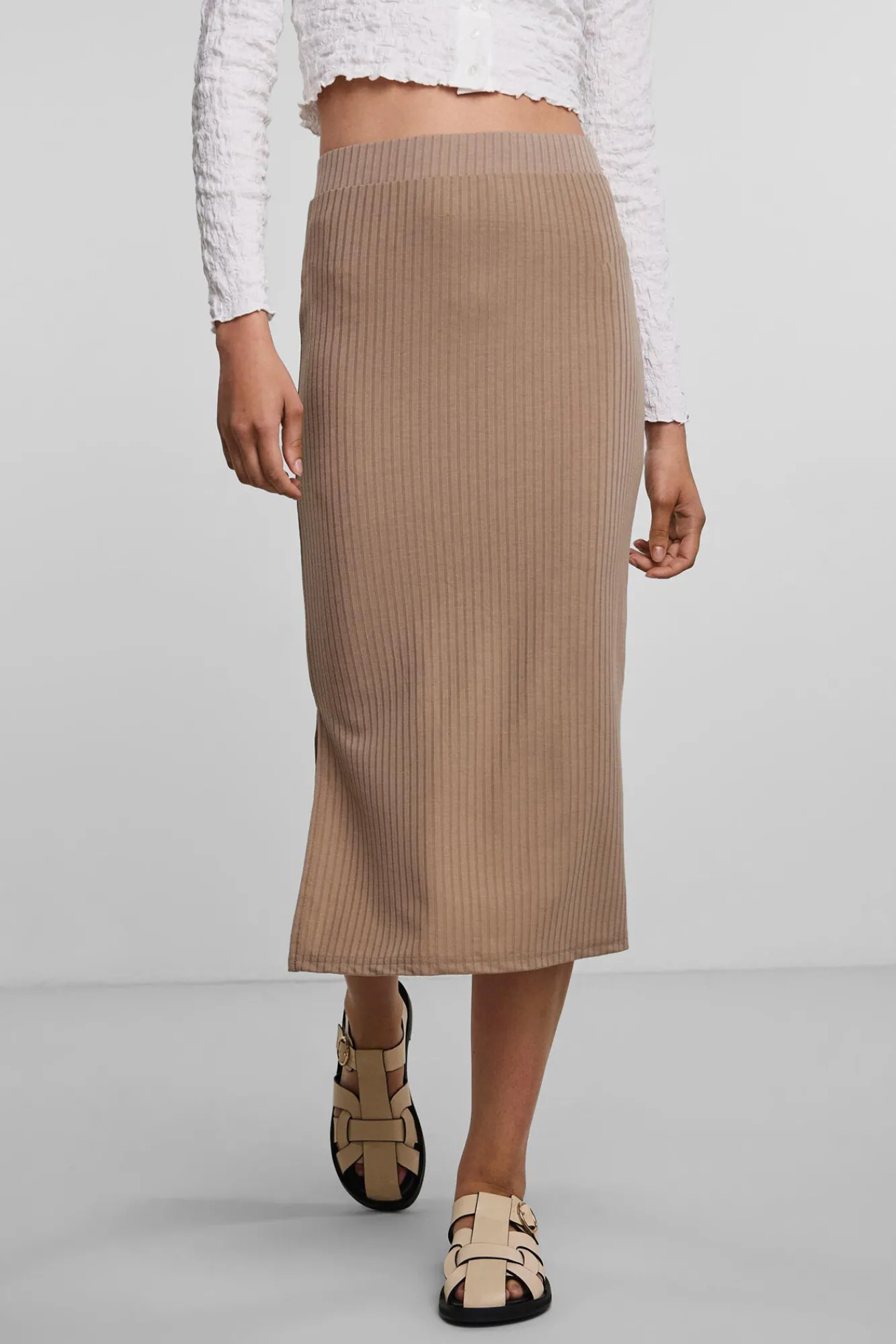 Pieces Falda Midi Marron Hot
