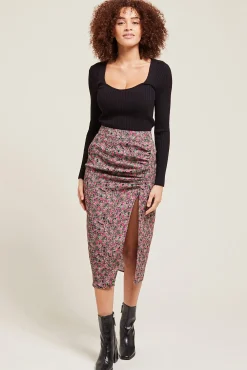 Pimkie Falda Midi Con Pieza Fruncida Y Abertura Estampado Rojo Online
