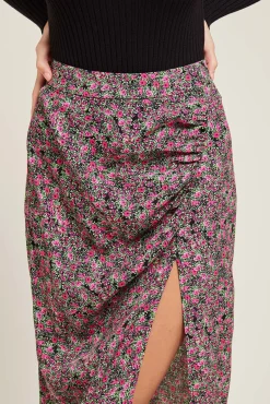 Pimkie Falda Midi Con Pieza Fruncida Y Abertura Estampado Rojo Online