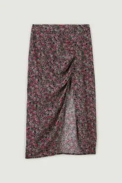 Pimkie Falda Midi Con Pieza Fruncida Y Abertura Estampado Rojo Online