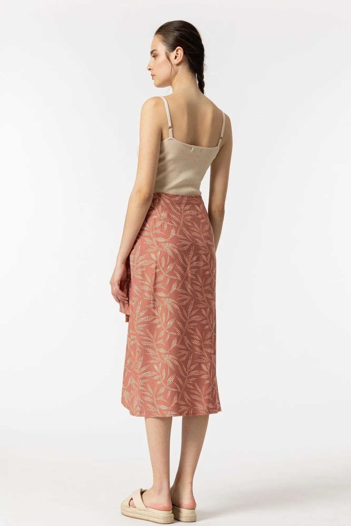 Tiffosi Falda Midi Cruzada Con Nudo Estampada Naranja Discount