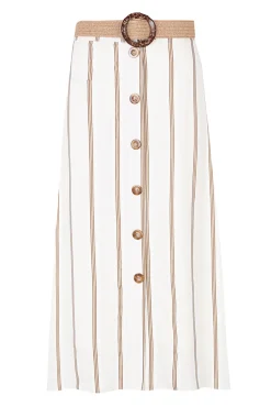 Cortefiel Falda Midi De Rayas Estampado Blanco Best