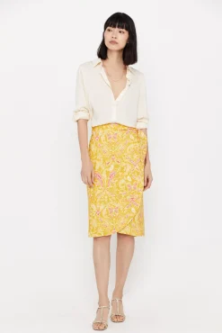 Cortefiel Falda Midi Estampada Estampado Amarillo Online