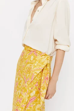 Cortefiel Falda Midi Estampada Estampado Amarillo Online