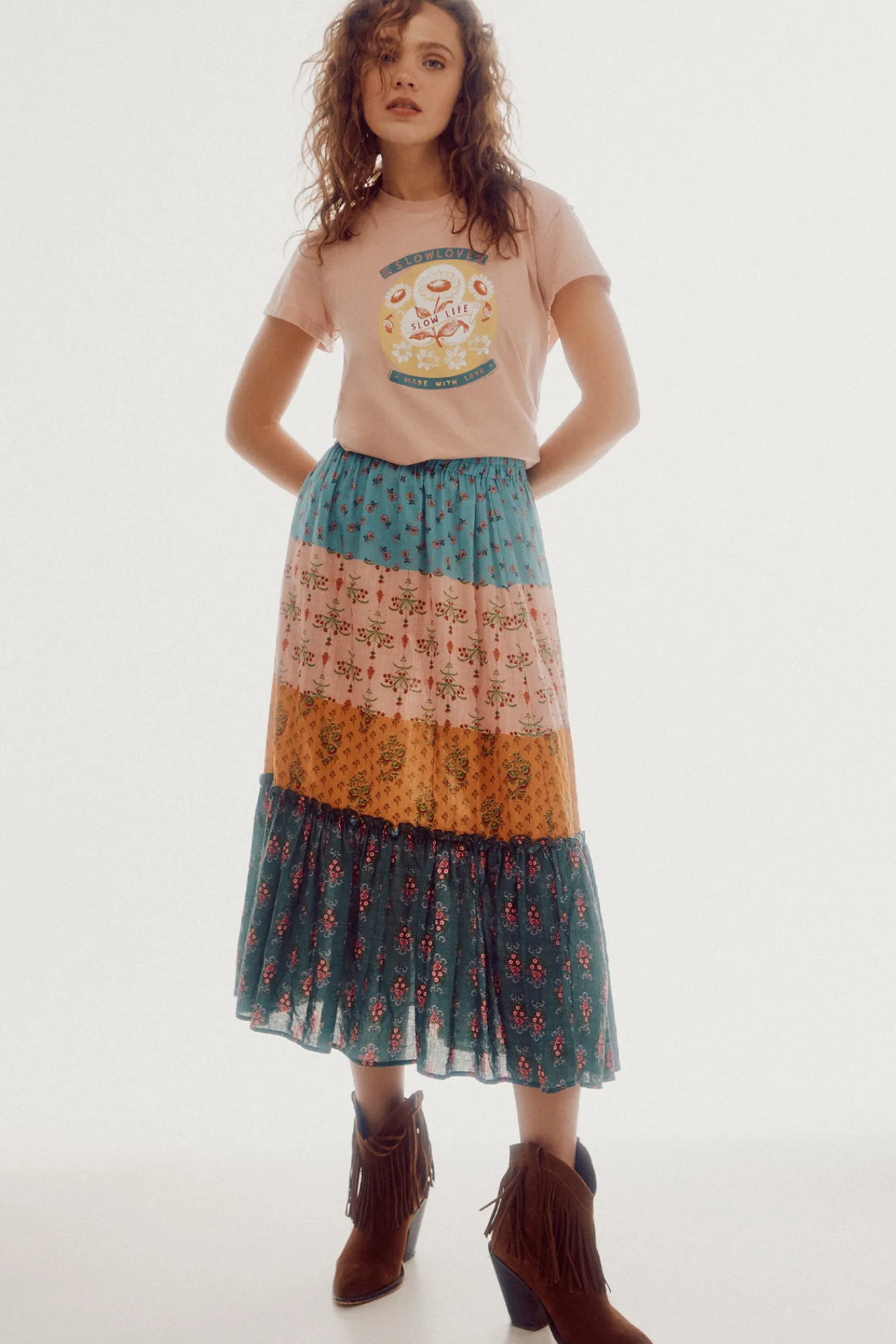 Slowlove Falda Midi Estampada Multicolor Best