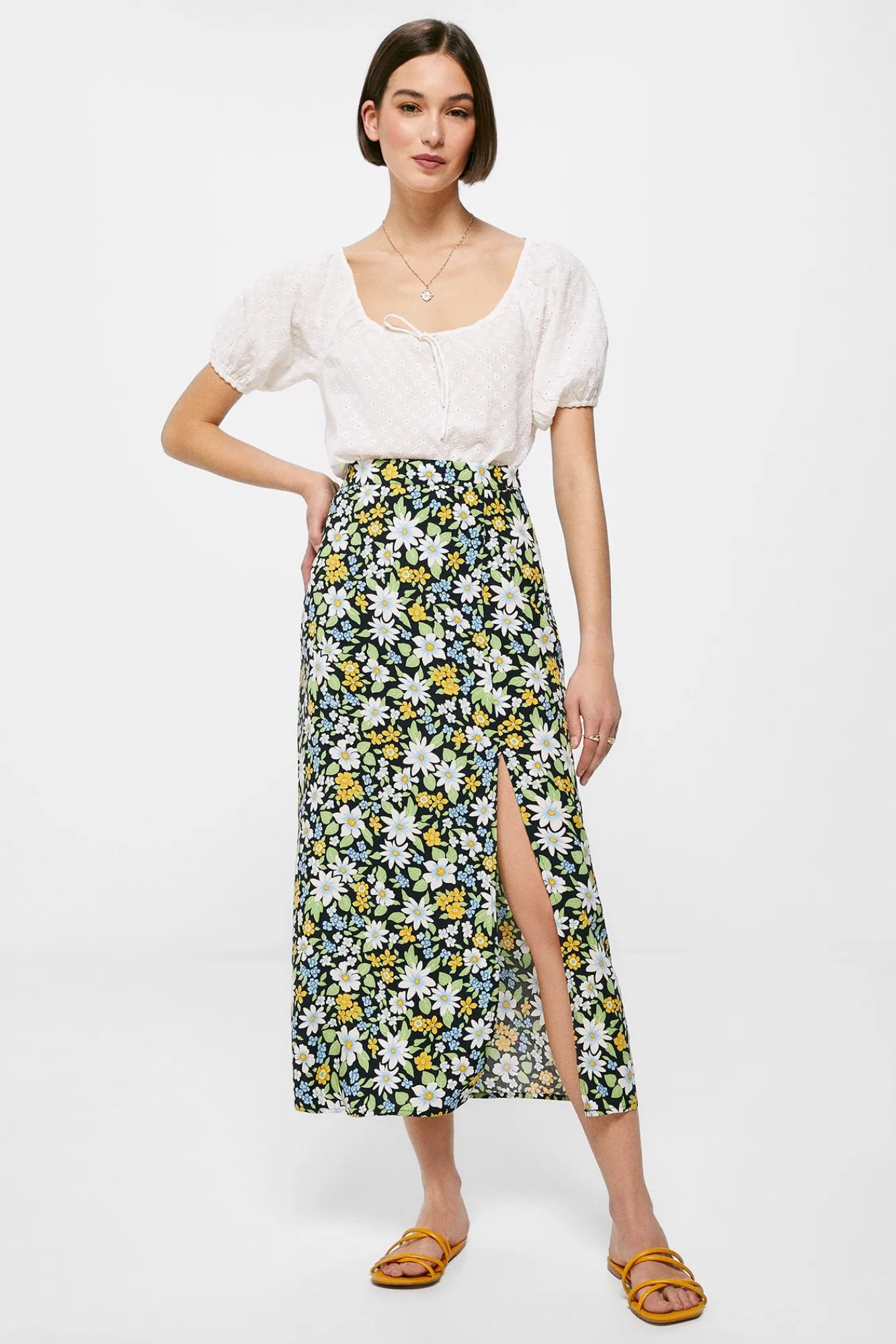 * Falda Midi Estampada Abertura Estampado Azul Hot