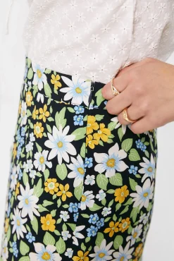 * Falda Midi Estampada Abertura Estampado Azul Hot