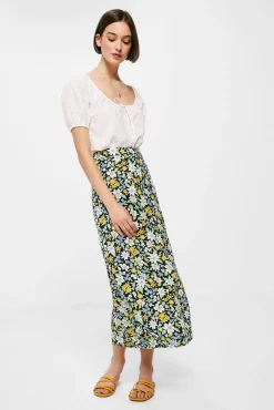 * Falda Midi Estampada Abertura Estampado Azul Hot