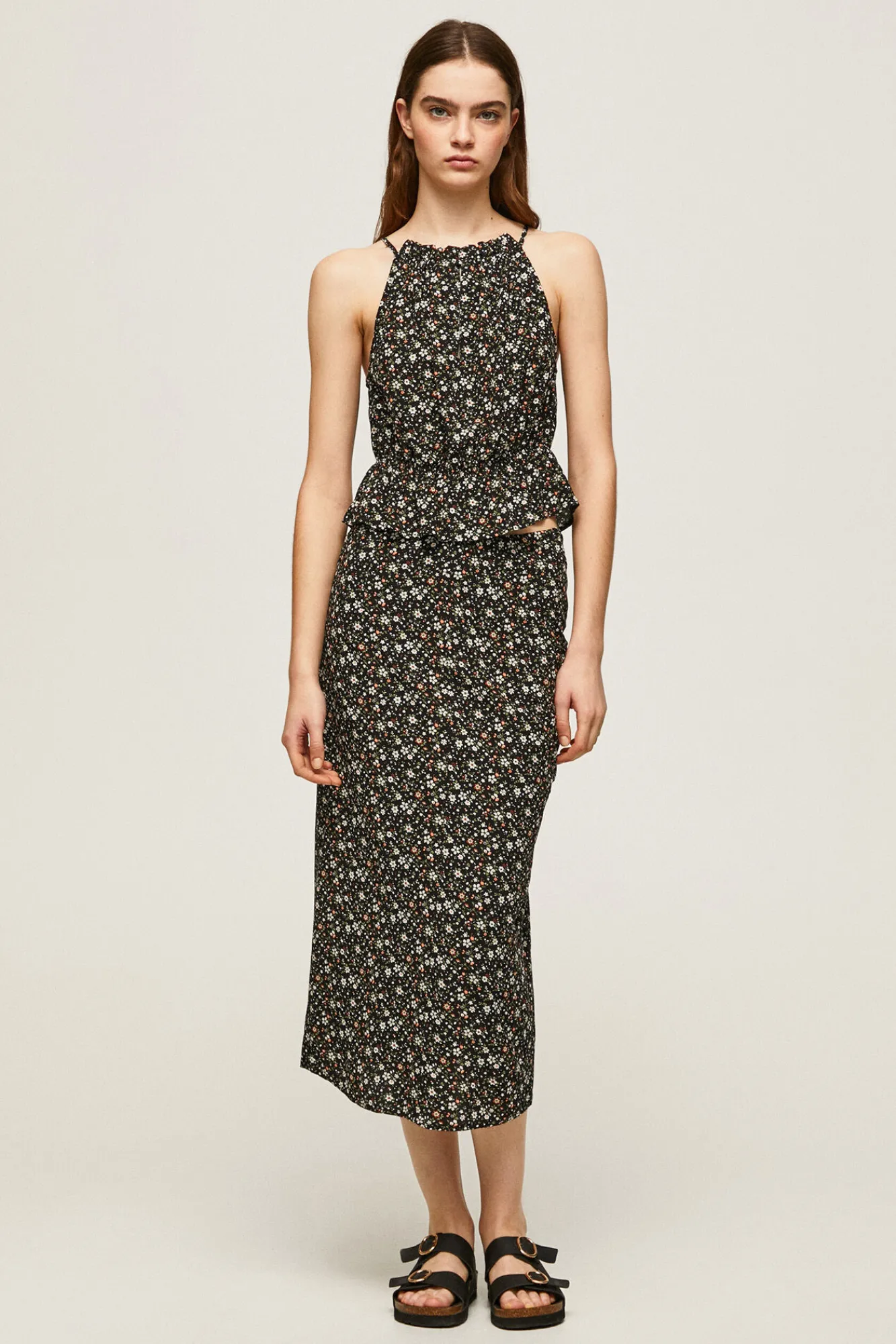 Pepe Jeans Falda Midi Estampado Floral Multicolor New