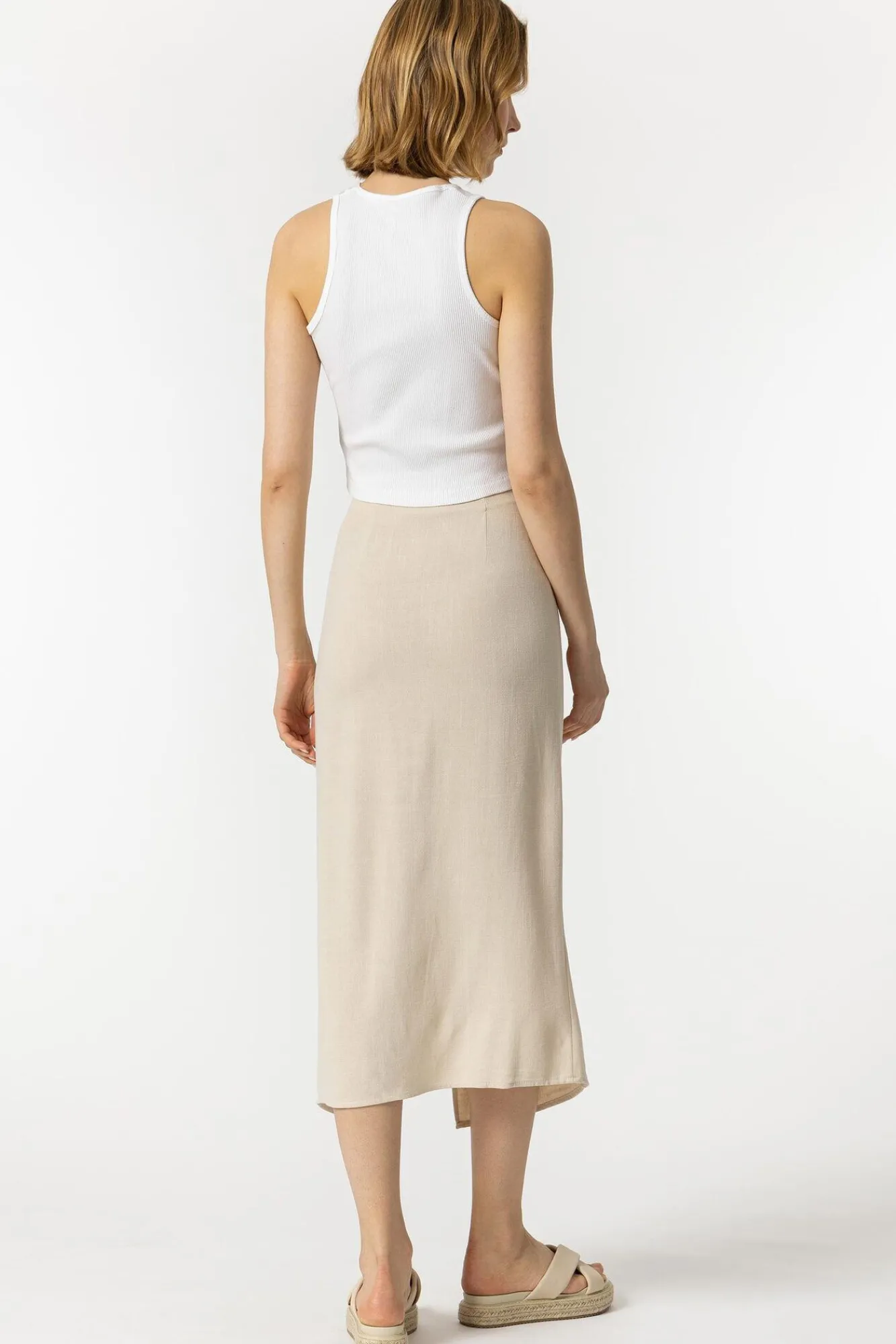 Tiffosi Falda Midi Lino Estampada Con Frunces Marron