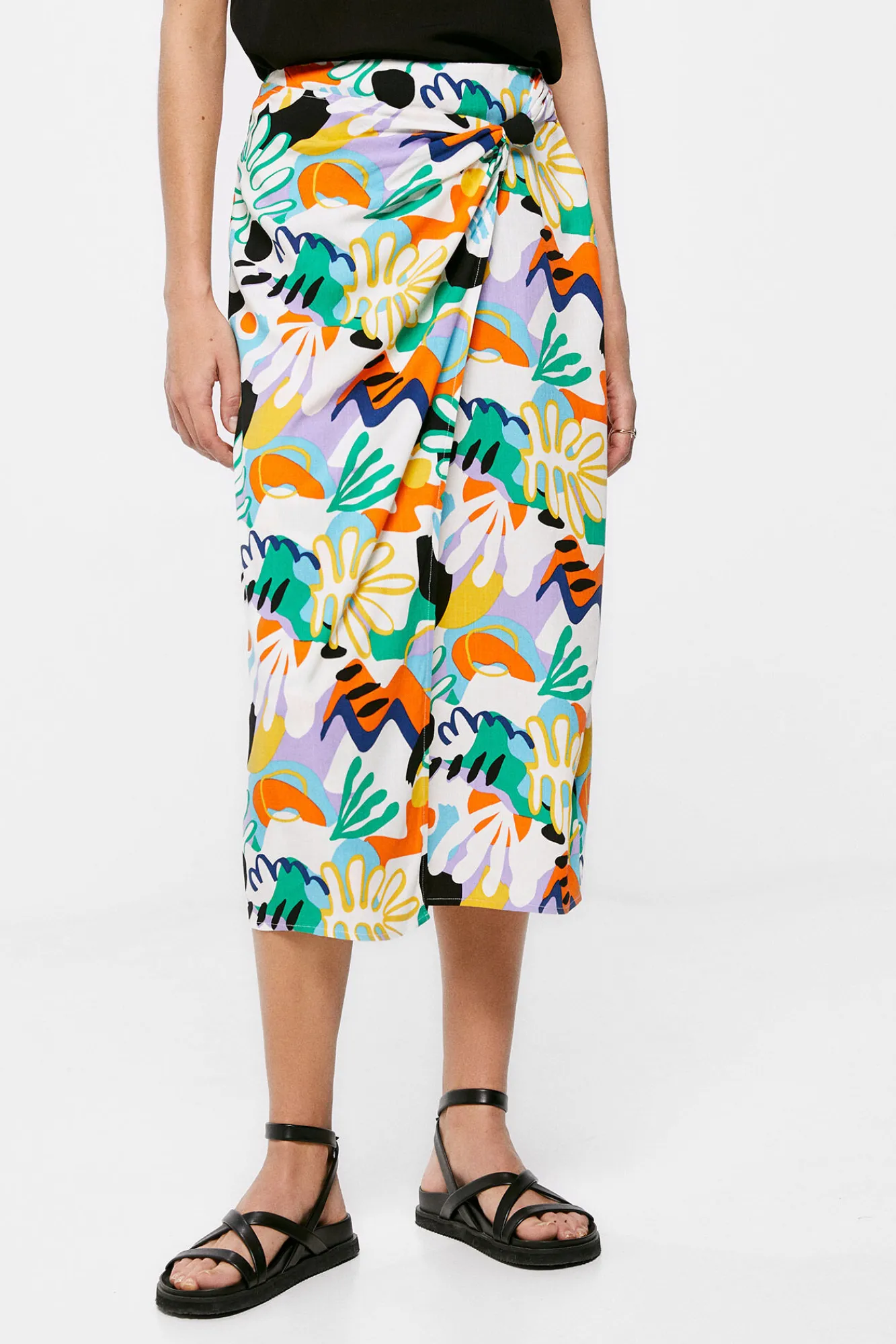 * Falda Midi Nudo Estampada Amarillo Outlet