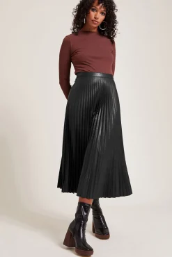 Pimkie Falda Midi Plisada De Polipiel Negro Online