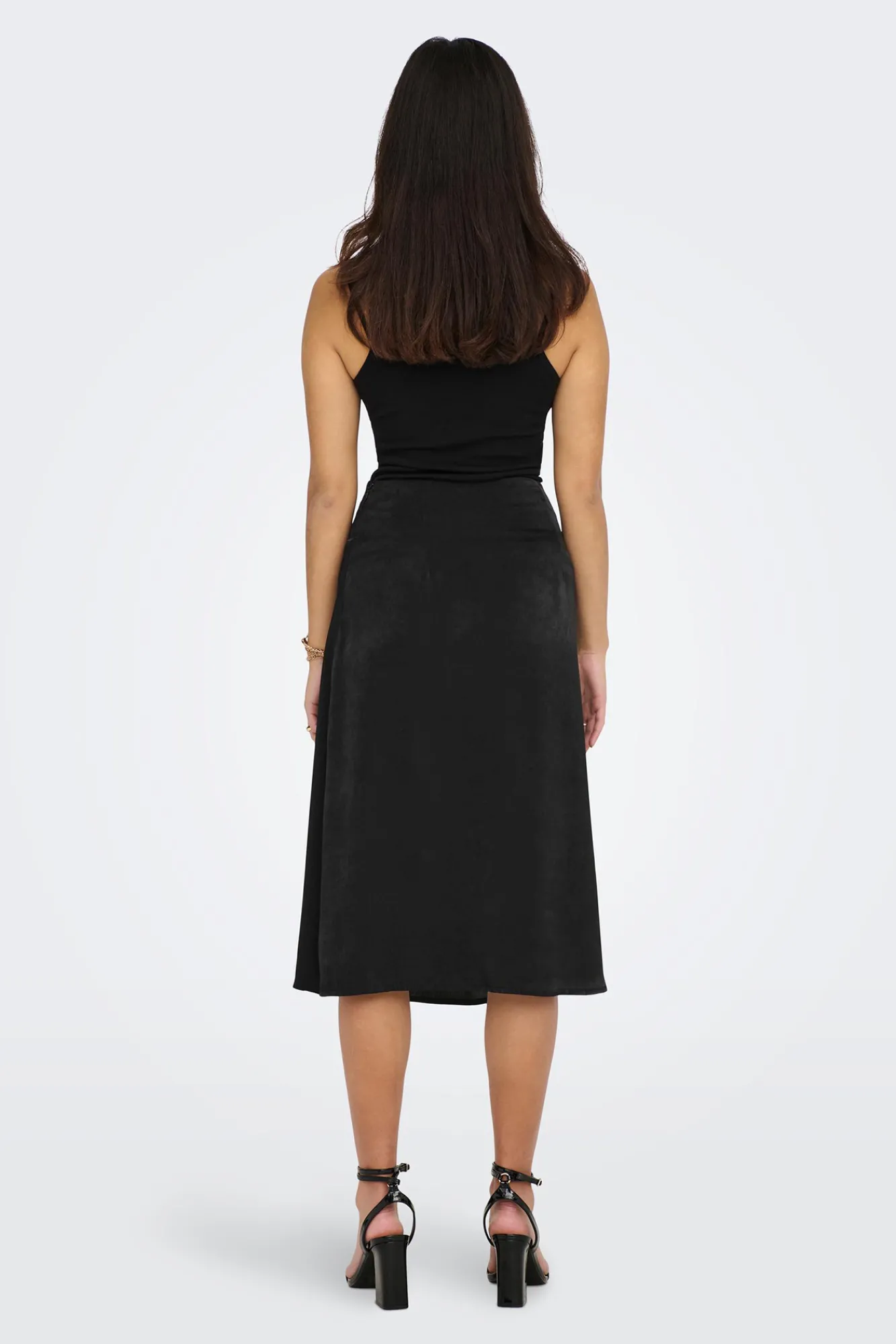Only Falda Midi Satinada Negro Online