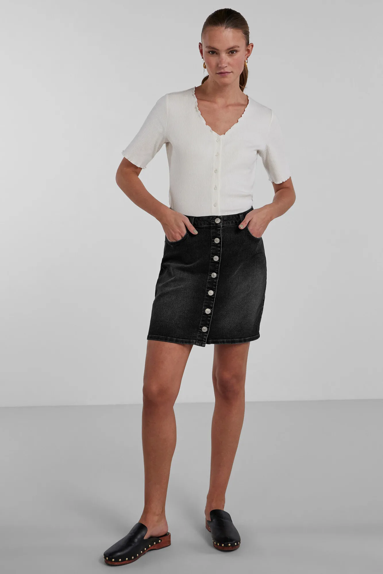 Pieces Falda Mini Denim Negro