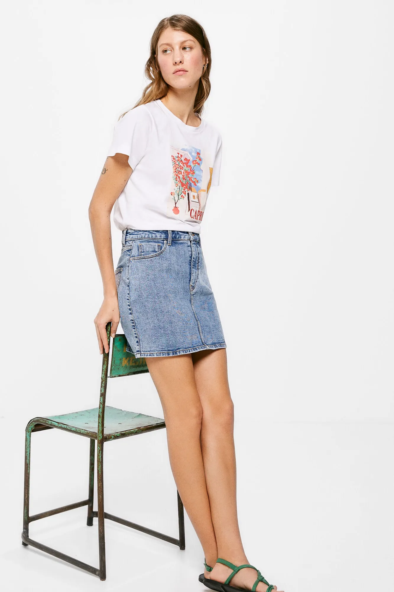 * Falda Mini Denim Azul Medio Outlet